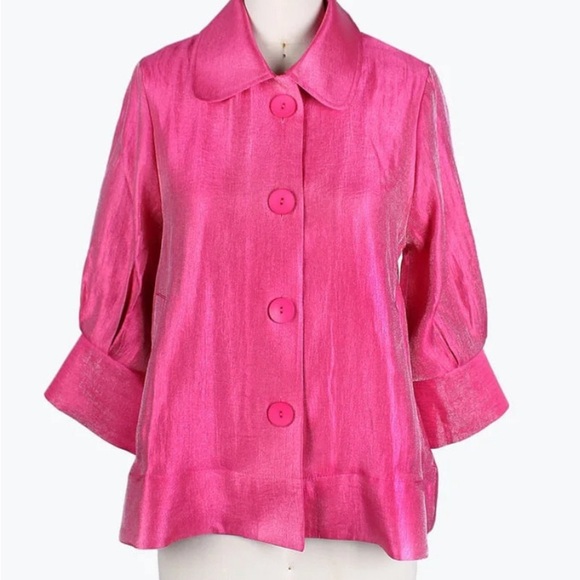 DAMEE | Shimmer Swing Collar Jacket in Pink Fuchsia Sz S - Picture 1 of 8